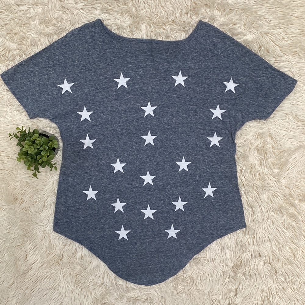 🎉HP🎉 Boutique Star Hi Lo Tie Top 💗 Heathered Blue & White - Picture 5 of 14